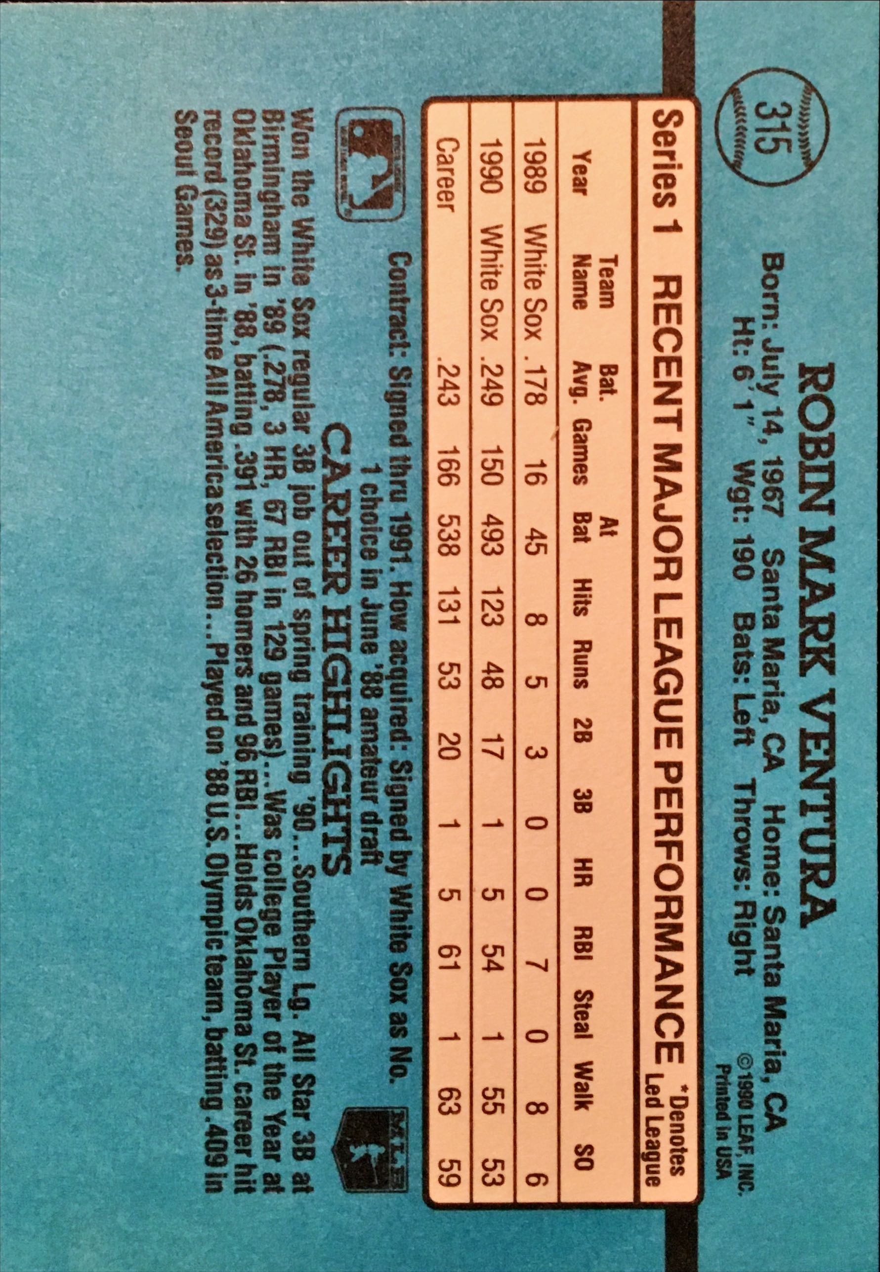 1991 Donruss  315 back image