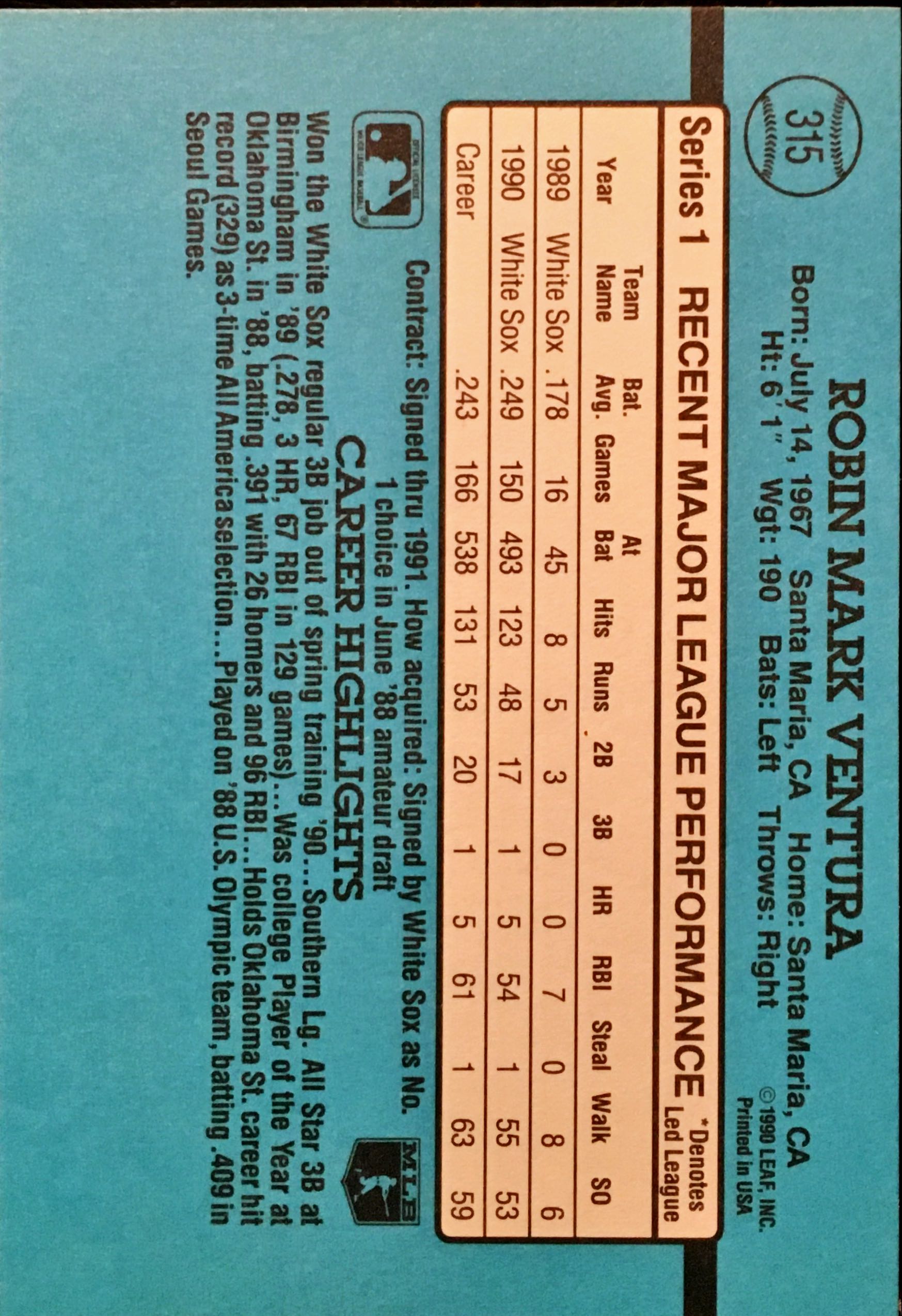 1991 Donruss  315 back image