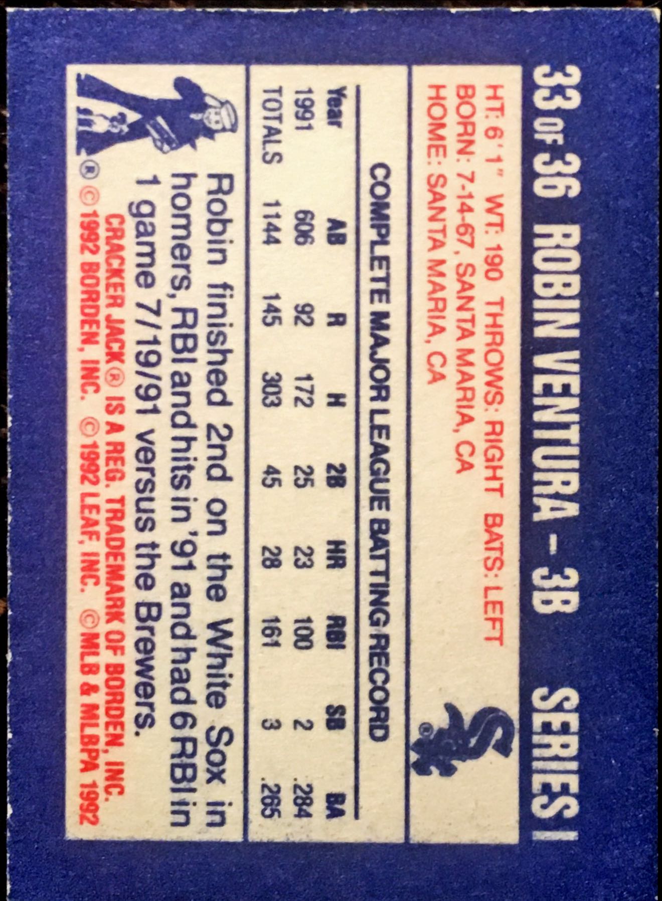 1992 Donruss Cracker Jack I 33 back image