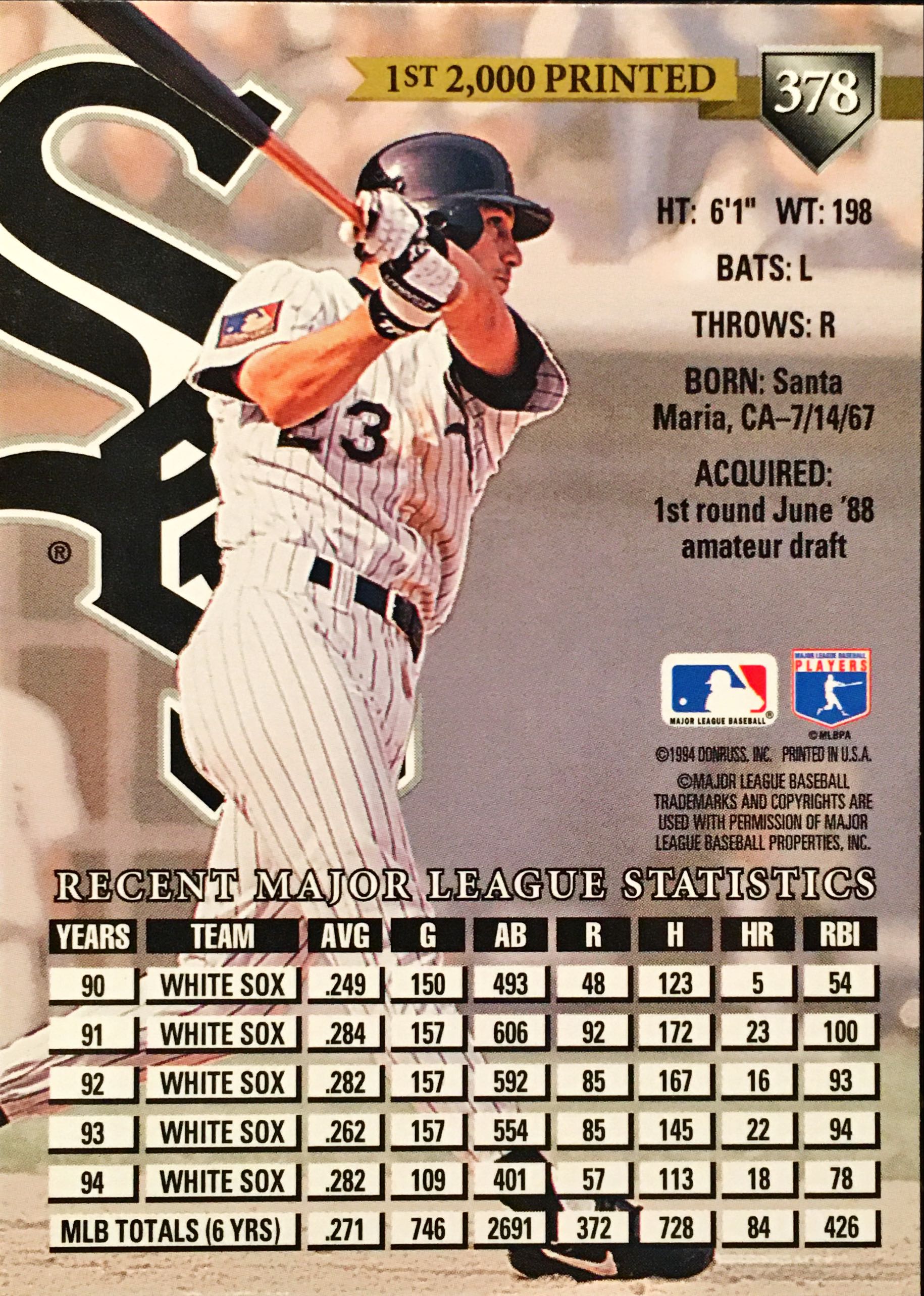 1995 Donruss Press Proofs 378 back image